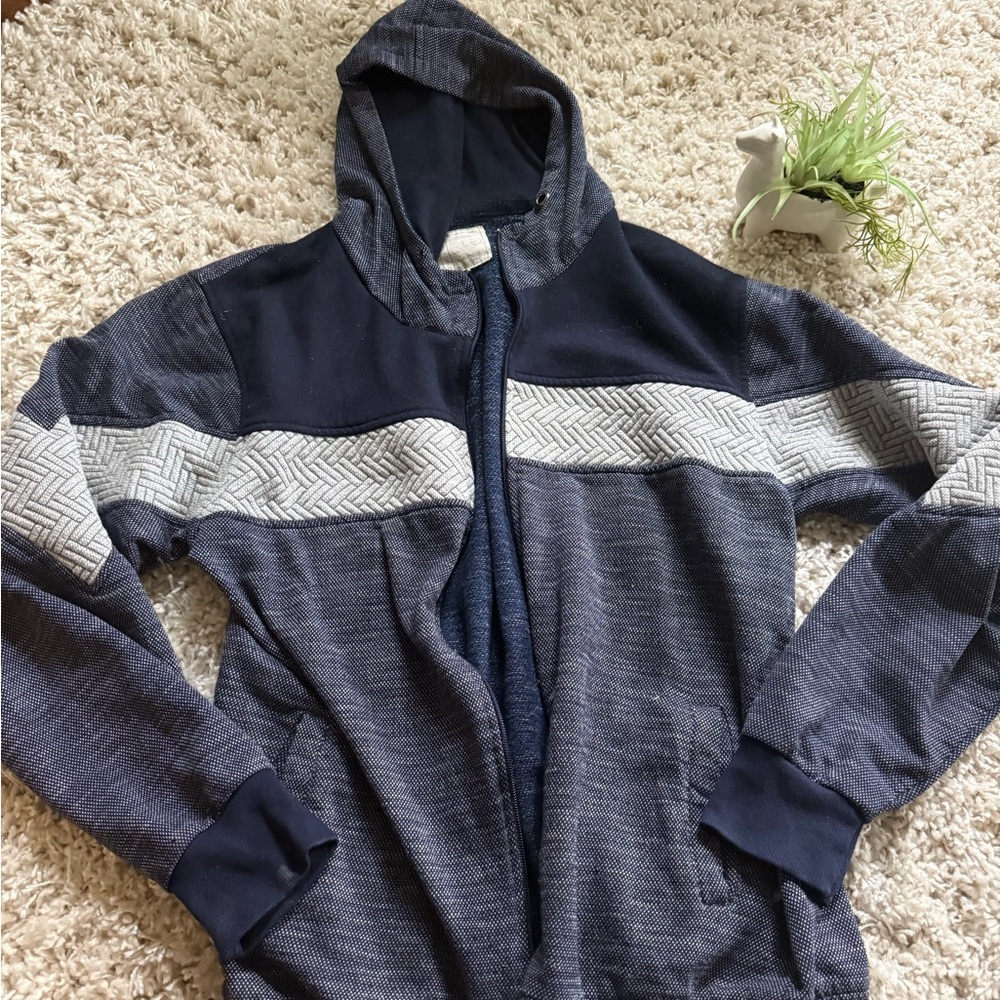 Blue and grey zip up athletic sports warm colorblock fall winter hoodie